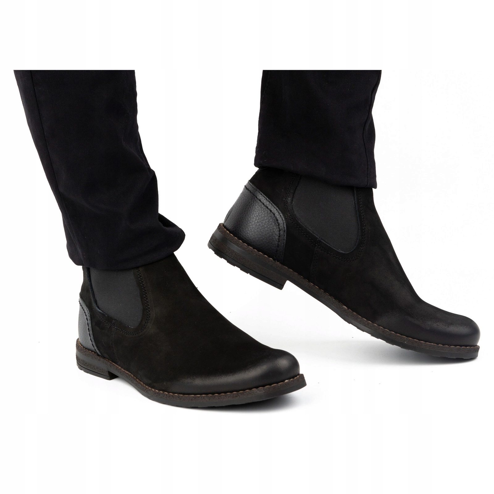Pánské zasouvací boty s gumičkou kožené s gumičkou 925MA Polské černé 41