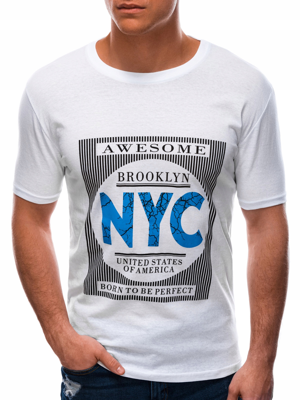 

T-shirt męski z nadrukiem 1598S biały XXL