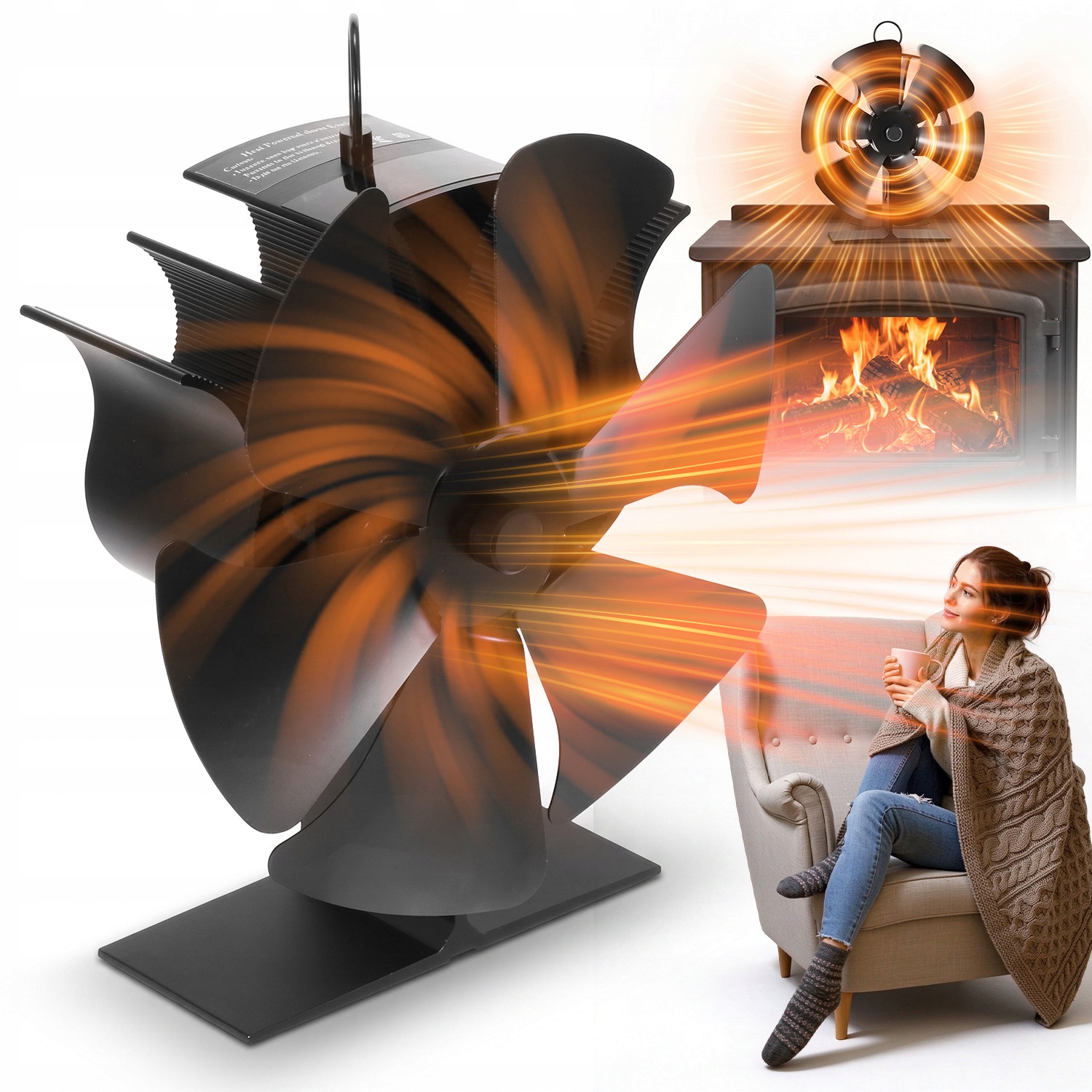Krbový ventilátor 6 termoelektrických lopatek pro kamna a krb
