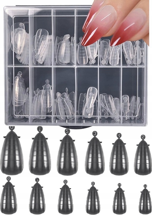 GÓRNE FORMY DUAL POLYSYSTEM 120SZT Z PODZIAŁKĄ TIPSY AKRYLOŻEL MIGDAŁ Nr8 Marka Rel