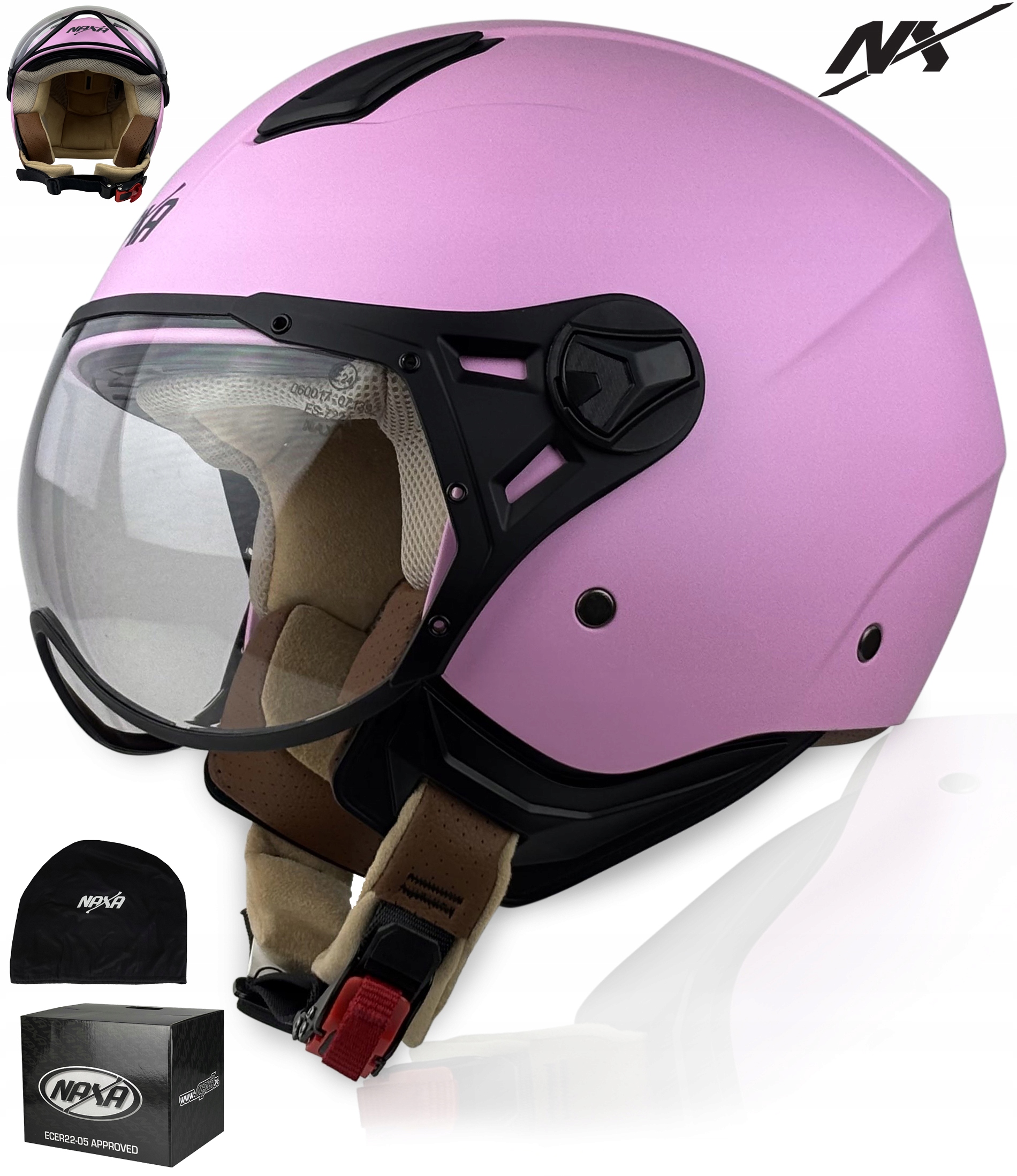 Motocyklová Přilba Otevřený Skútr Chopper Crusier Naxa S33 vel. S Helma Růžová