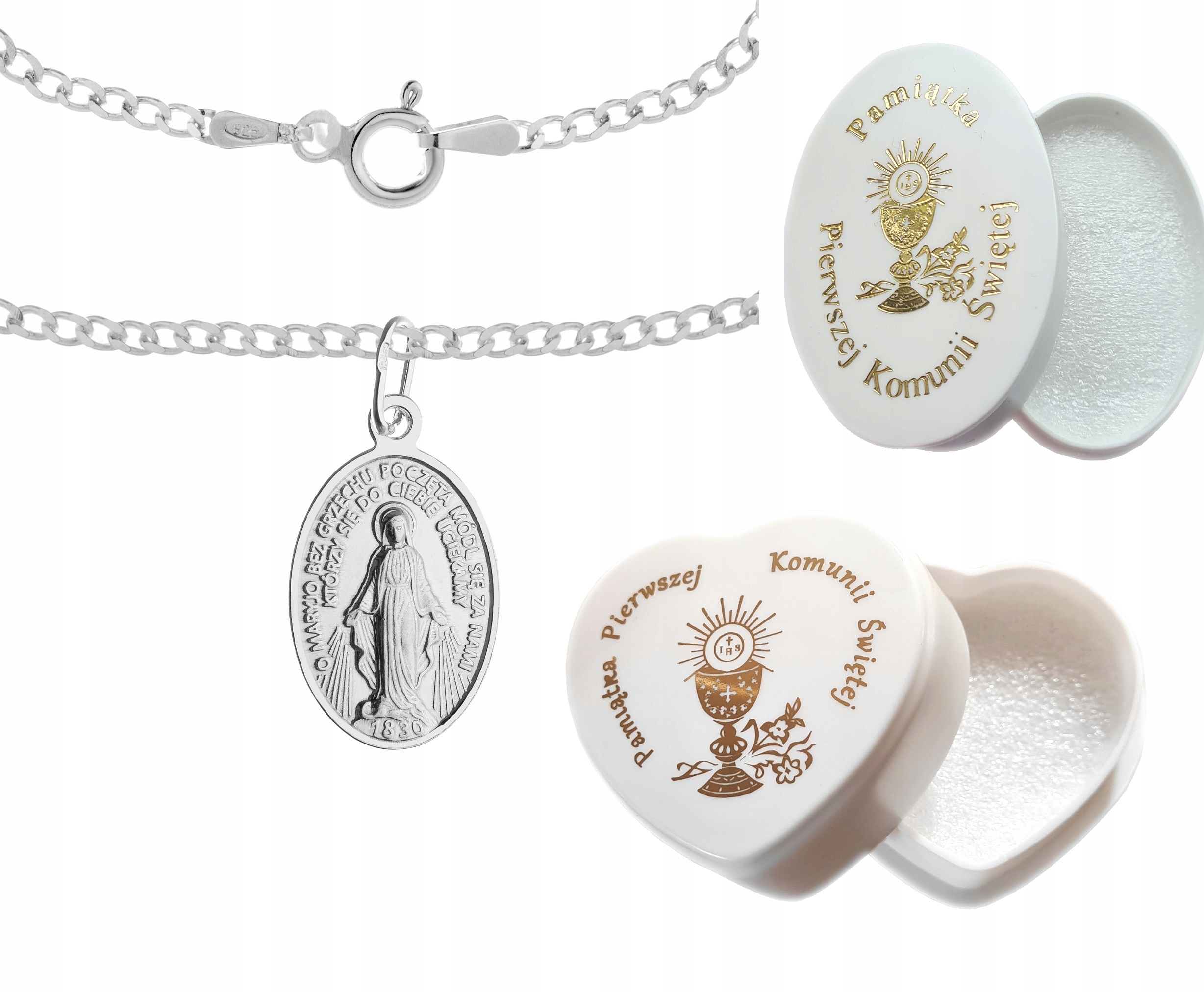 Stříbrný Řetízek A Medailon Svaté Přijímání Křest 45 CM