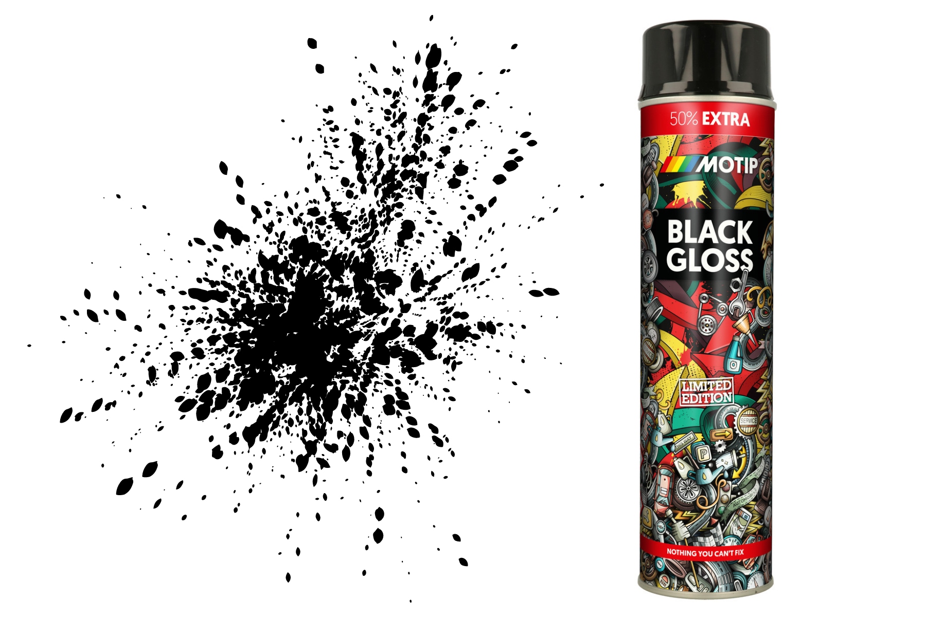 Spray lakier 600ML Motip Black Czarny Połysk Akryl Mocny Farba Rallye