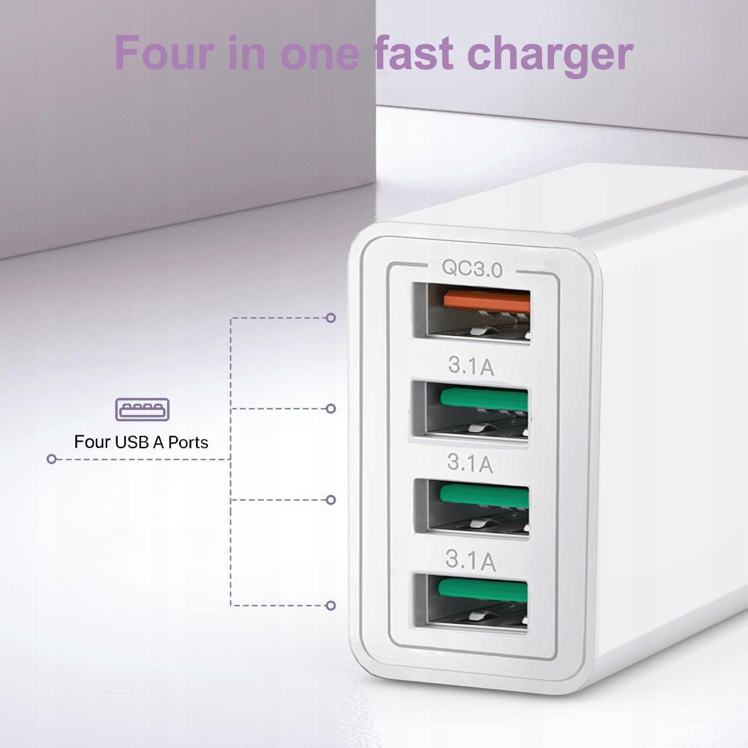 USB ŁADOWARKA 4-Portowy Adapter 33W QC 3.0 Szybkie Ładowanie — miniatura 4