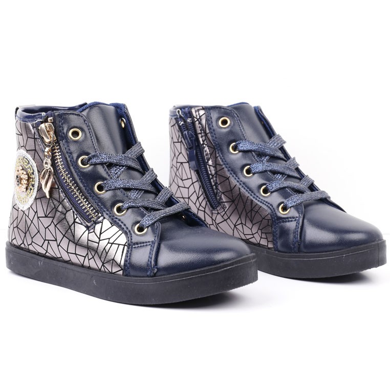 Botki sneakersy płaskie suwaki dziewczęce granat Bohater Inny