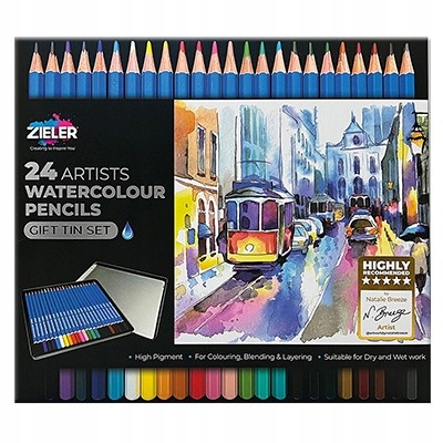 Pastelky akvarelové Zieler kovové pouzdro, 24 barev