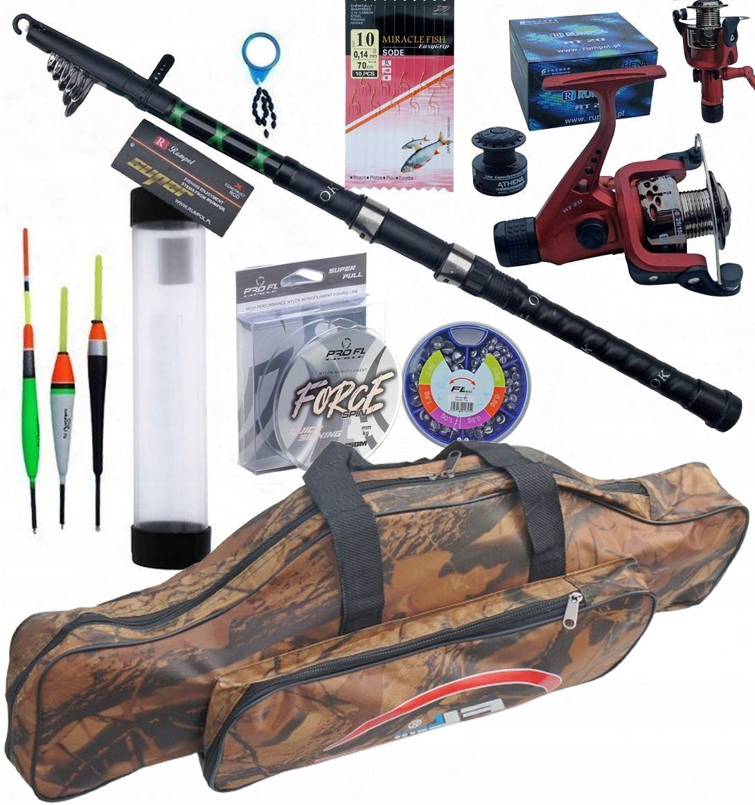 Zestaw Wędkarski Na Spławik Wędka Teleskop 3.6 m Kołowrotek pokrowiec
