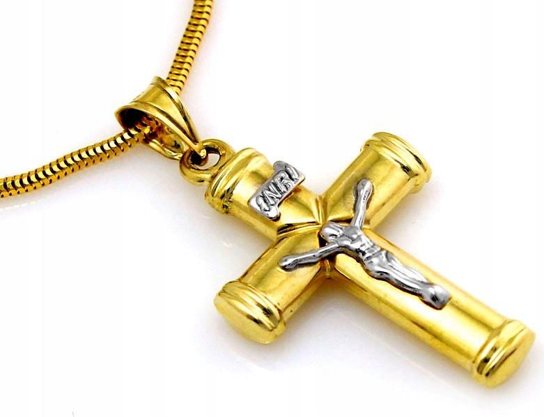 Zlatý křížek 585 dvoubarevný kříž s Ježíšem Kristem Svaté Přijímání Křest