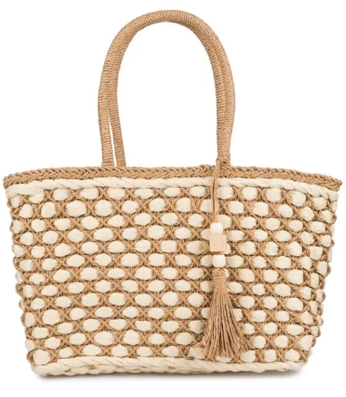 Krásná letní taška v boho stylu, zdobená pleteným vzorem a chvojím