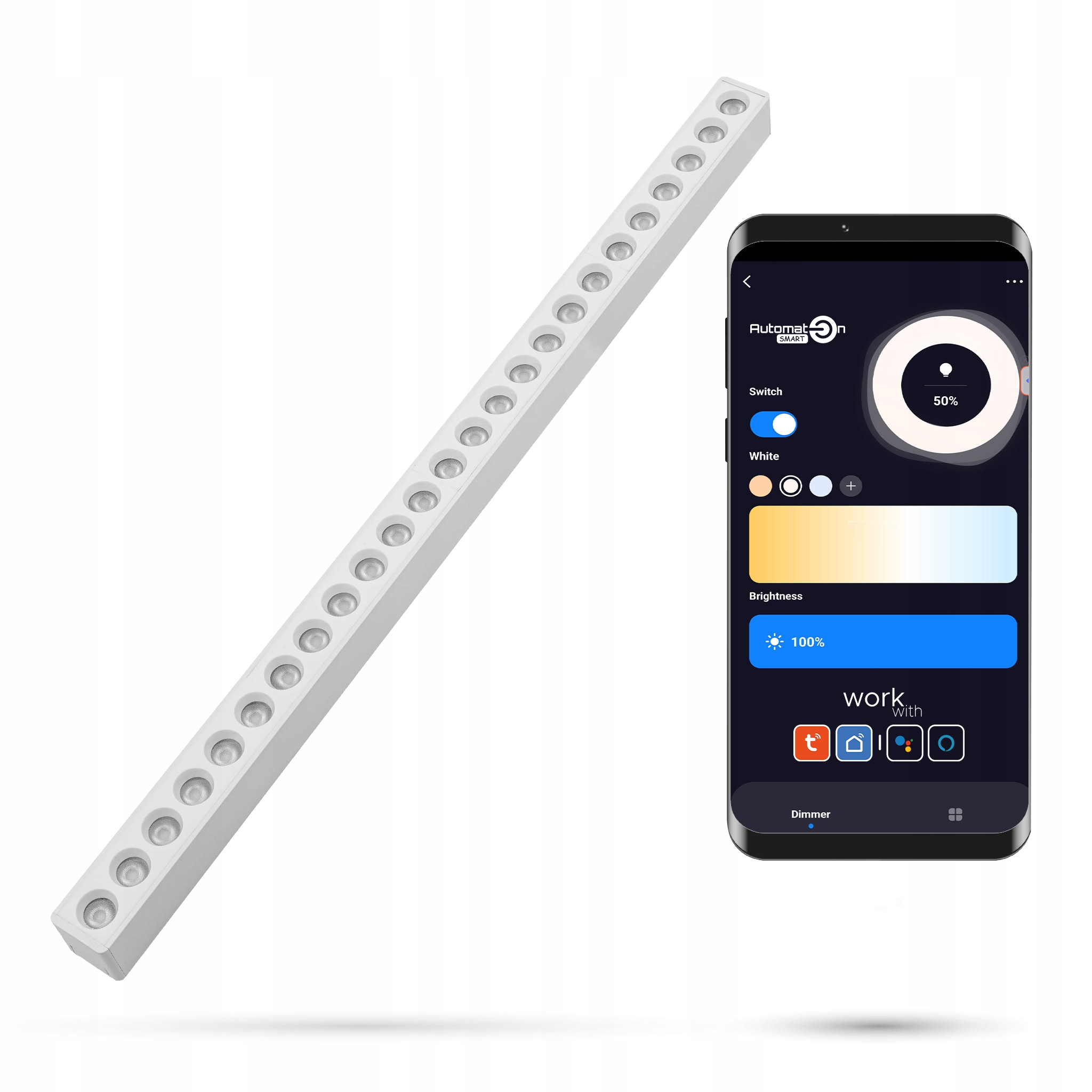 Lineárny reflektor Biely Zigbee Tuya Grille 30W Slim Track FiberFLEX 48VDC