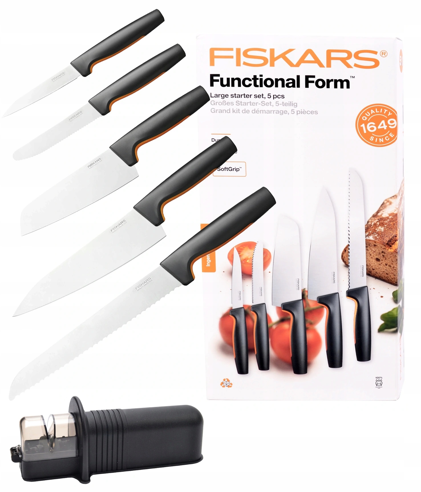 

Fiskars Komplet 5 Noży Nóż Szefa Ostre Ostrzałka
