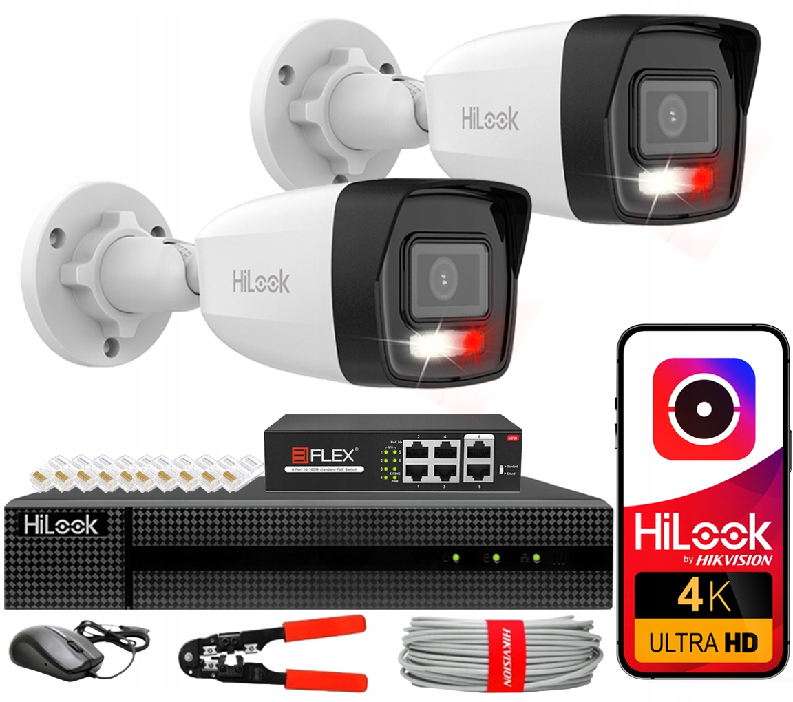 Sada na monitorovanie 8MPx 2 Ip kamier HiLook IPC-B180HA-LU PoE Audio