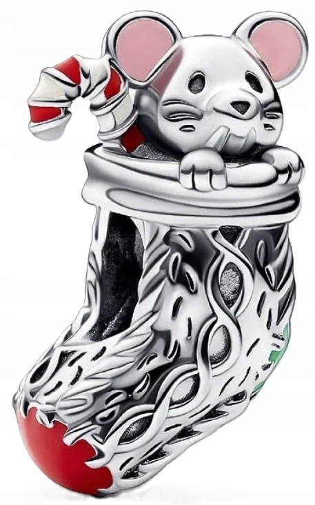 Přívěsek Pandora Vánoční Myška A Ponožka 792366C01 Stříbrný