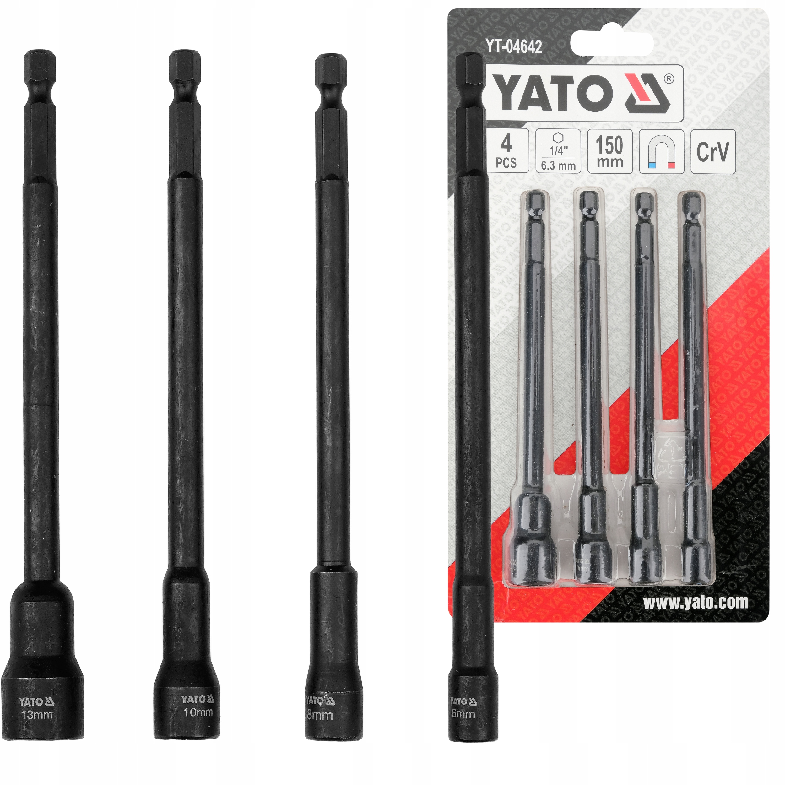 Yato Zestaw Nasadek Magnetycznych Hex 1/4" 150MM Nasadki 6, 8, 10, 13 MM