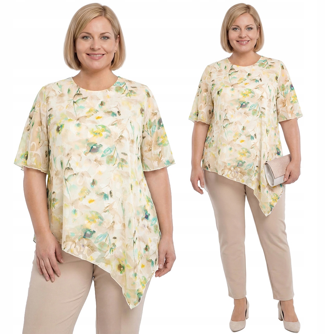 Asymetrická tunika se žlutými květy plus size velikost 50