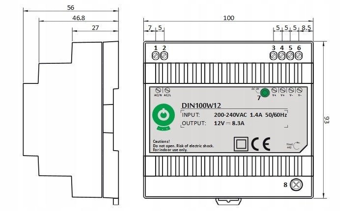Zasilacz Led 100W 12V 8,3A NA SZYNĘ DIN POS DIN100W12V Marka POS