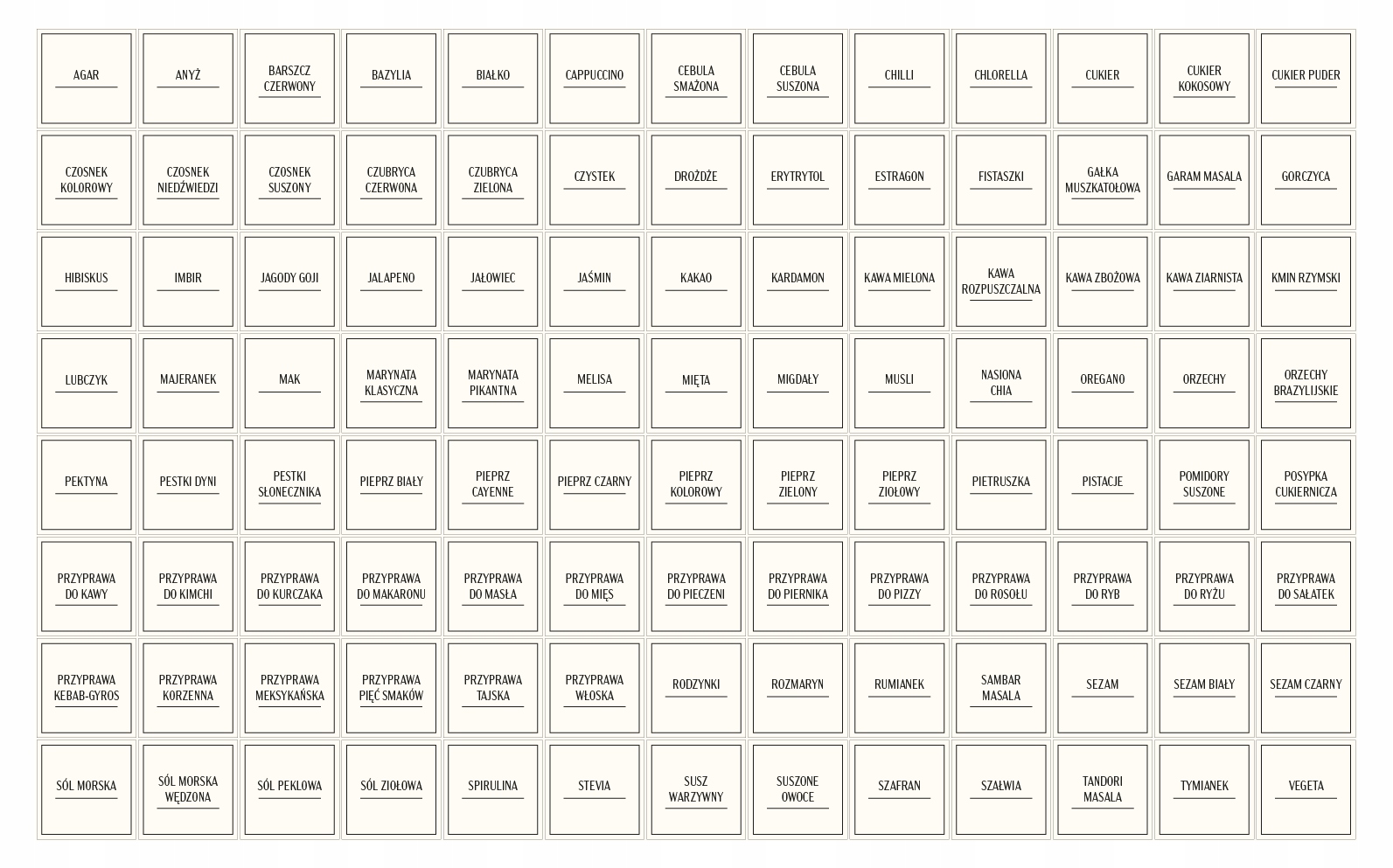 NAKLEJKI na przyprawy ETYKIETY na słoiczki na przyprawy słoiki 4x4cm 192szt Materiał wykonania inny