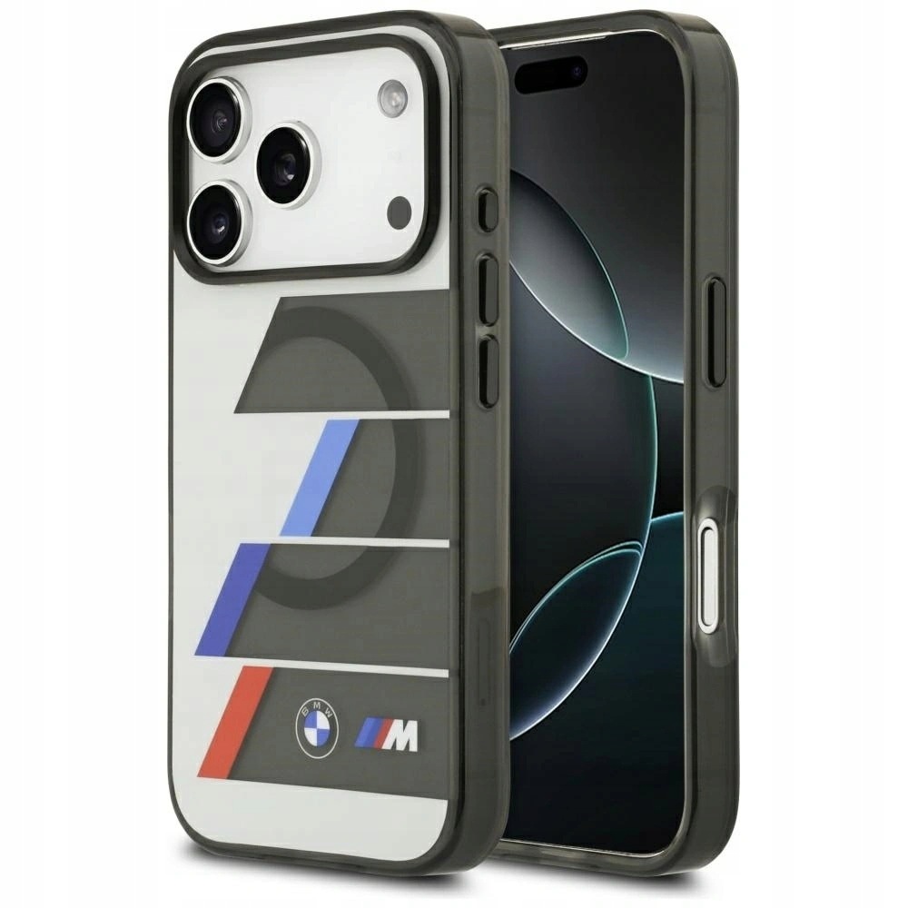 Pouzdro Bmw M Metal Buttons Tricolor Lines iPhone 17 Pro MagSafe antracit