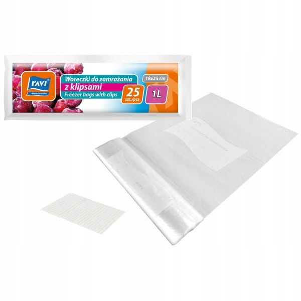 

Woreczki do zamrażania z klipsami 1L 18x25cm, 25sz