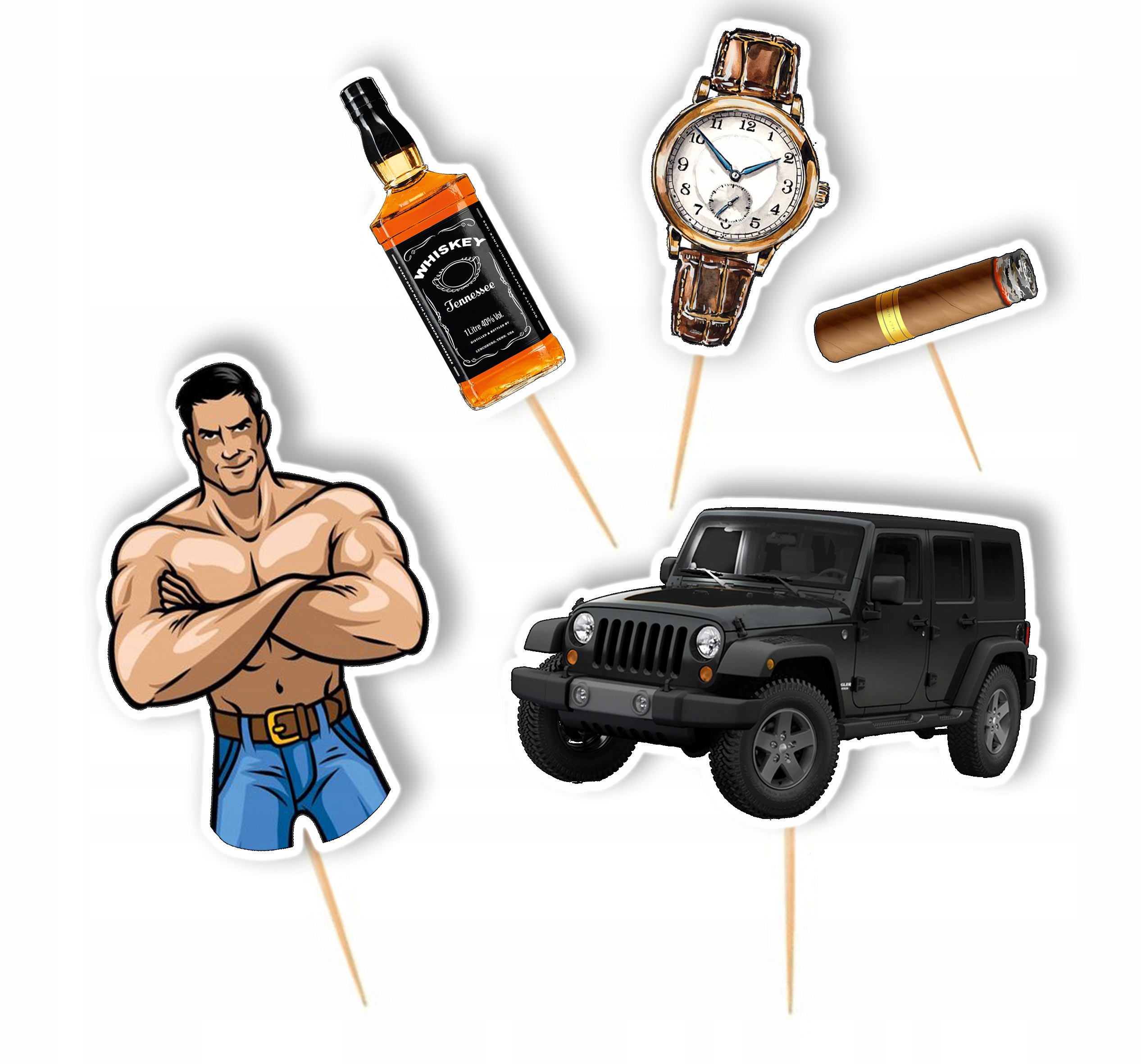 

Topper tort mężczyzna zestaw urodziny whiskey auto