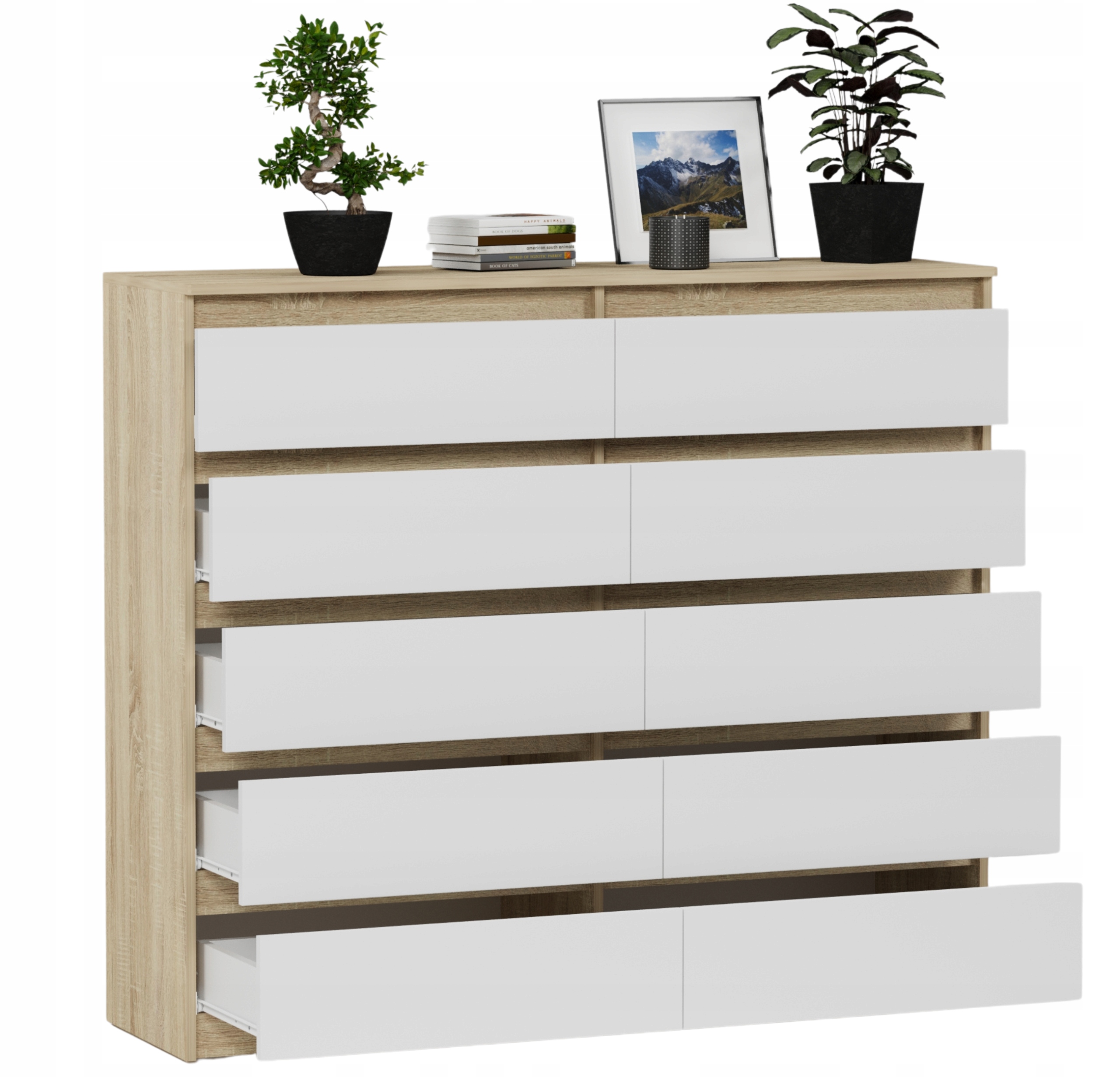 Nowoczesna KOMODA 140 SZAFKA 10 SZUFLAD SONOMA mix