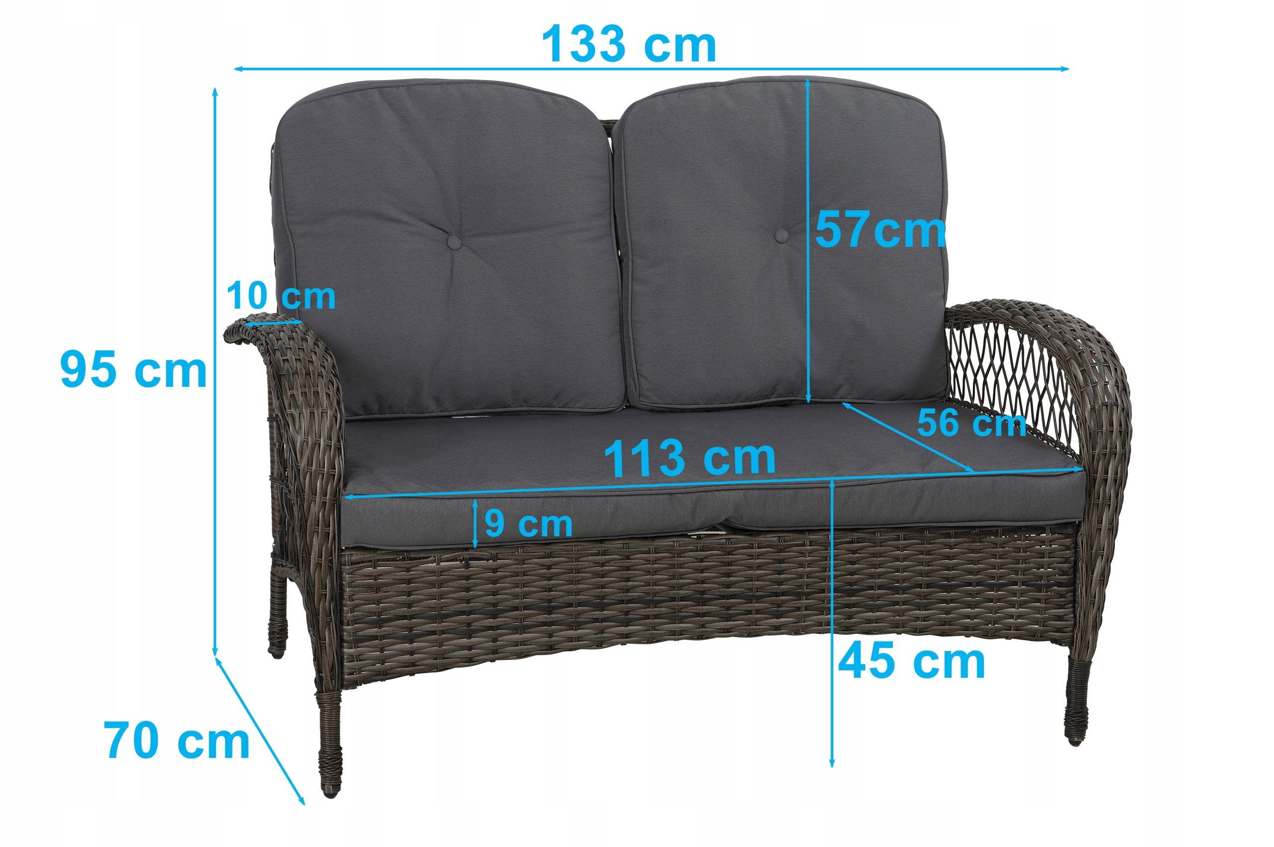 Meble ogrodowe PROWANSJA szary sofa + 2 fotele + stolik Komplet na balkon taras