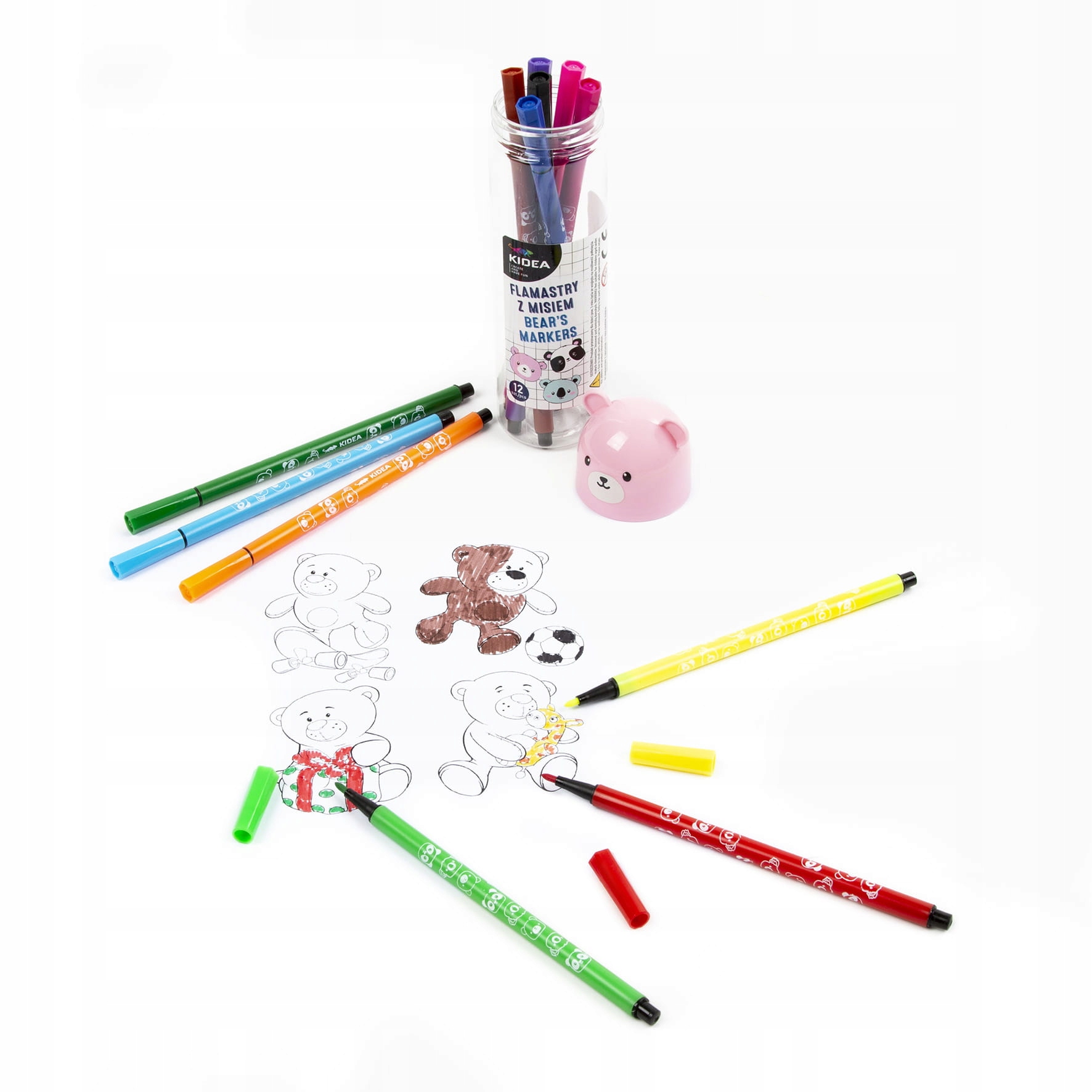 KIDEA FLAMASTRY MAZAKI Z MISIEM 12 kolorów Rodzaj flamastry