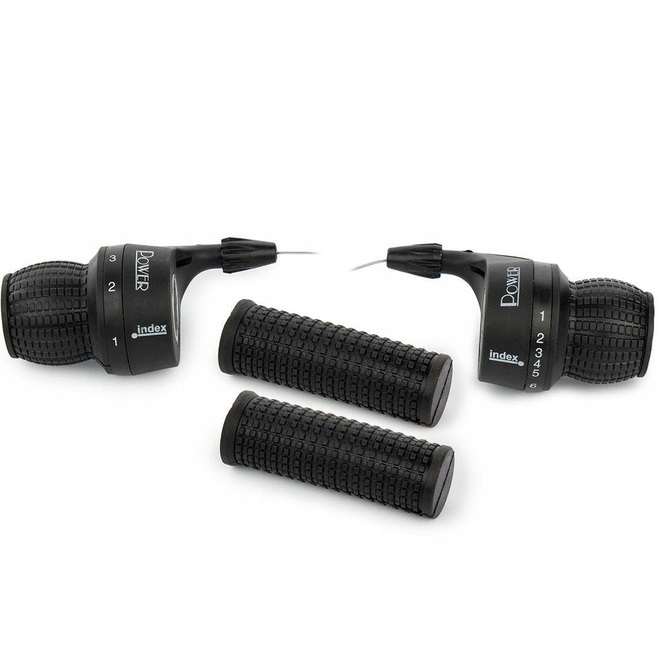 Manetki GripShift 3x7 Płynne index CZARNE + chwyty