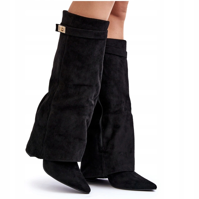 KOZAKI DAMSKIE PRZED KOLANO NA SŁUPKU EKO ZAMSZOWE CZARNE 41