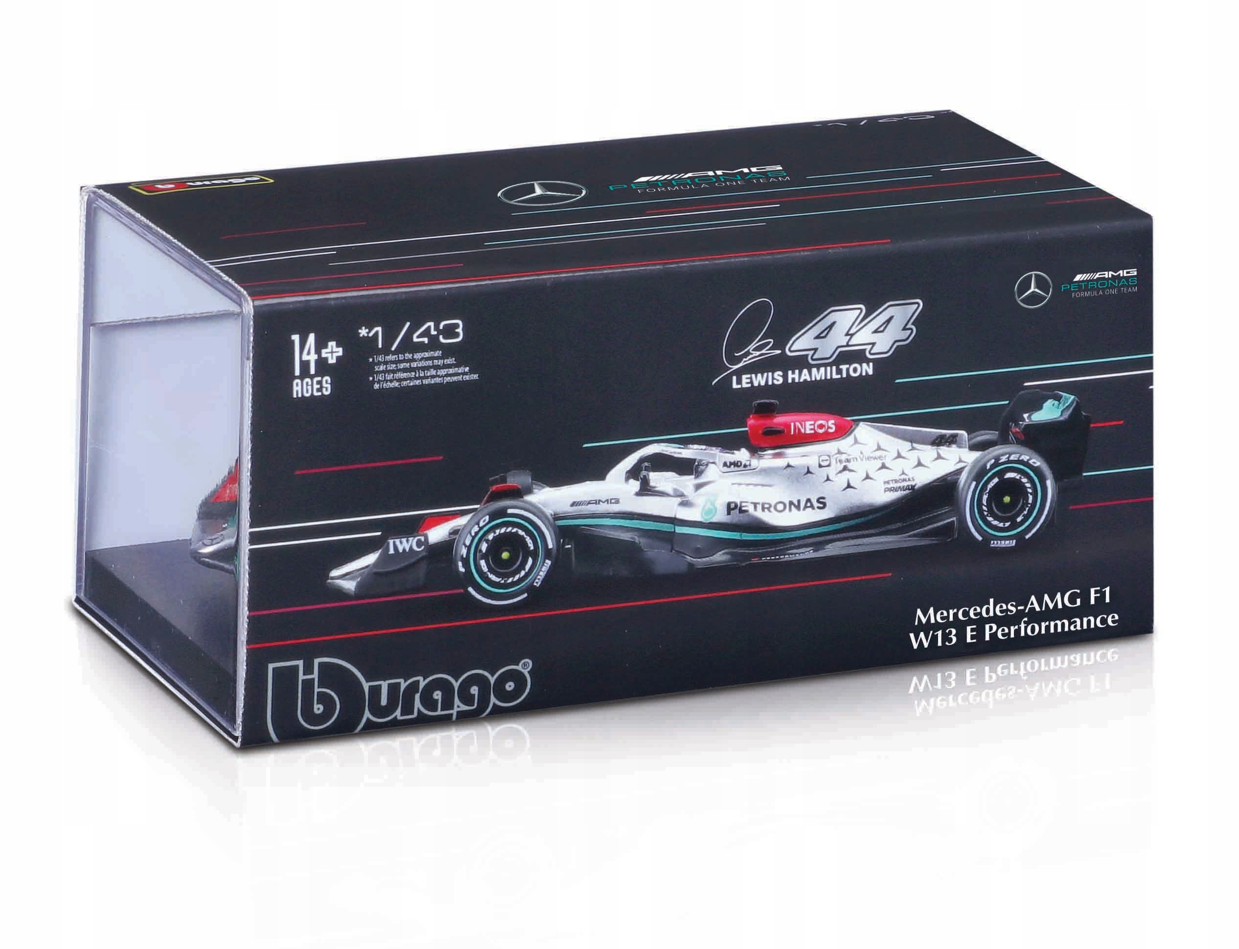 Mercedes AMG W13 Hamilton BOLID F1 1:43 BBURAGO Kolor dominujący wielokolorowy