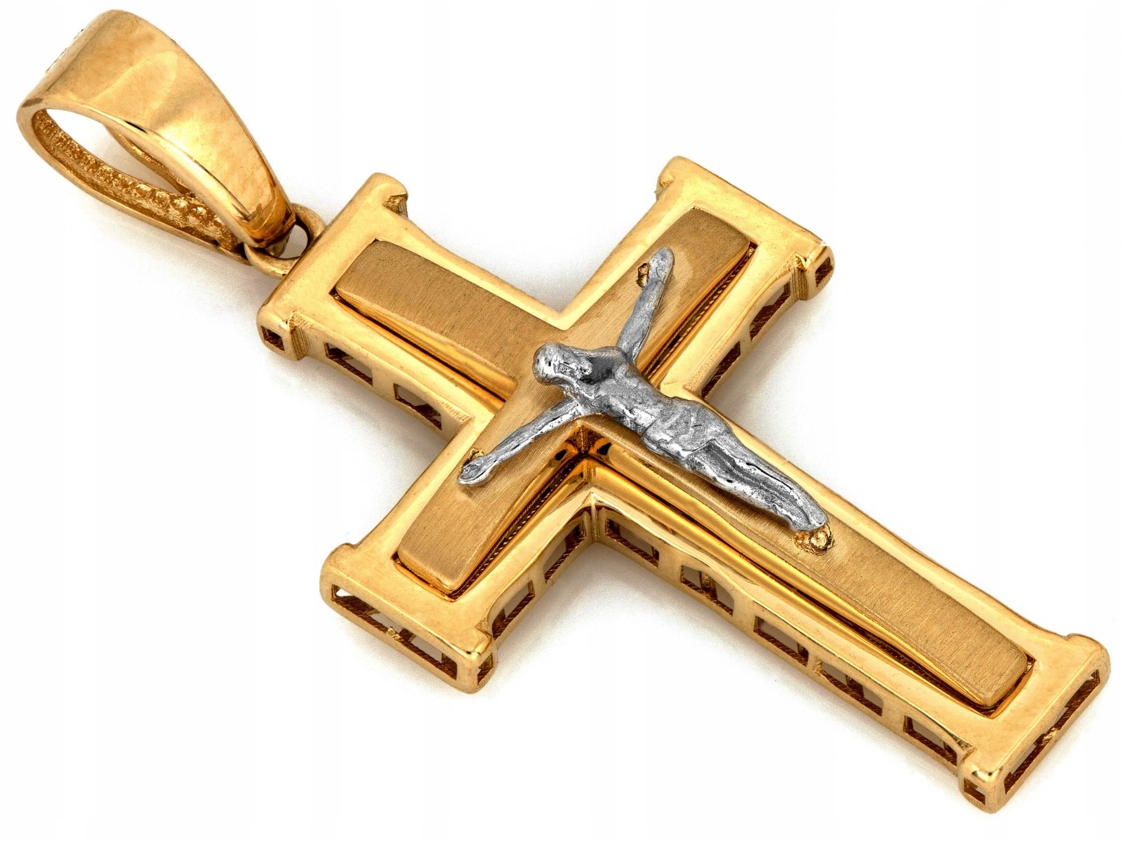Zlatý přívěsek křížek s Ježíškem rhodiovaný 585 14k, váha 3.13g jako dárek