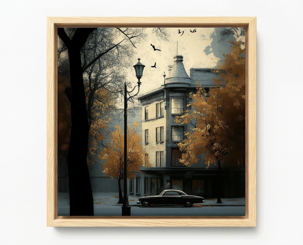 Obraz Rám Americký Box Grafika Město Ulice Kamienica Auto 50x50