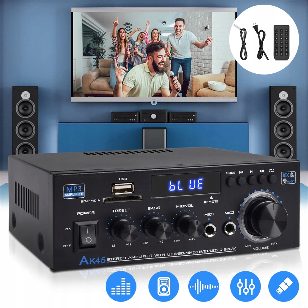 Bluetooth 5.0 Stereo Audio 2-KANÁLOVÝ Zesilovač, Mini Hifi Zesilovač 2.0