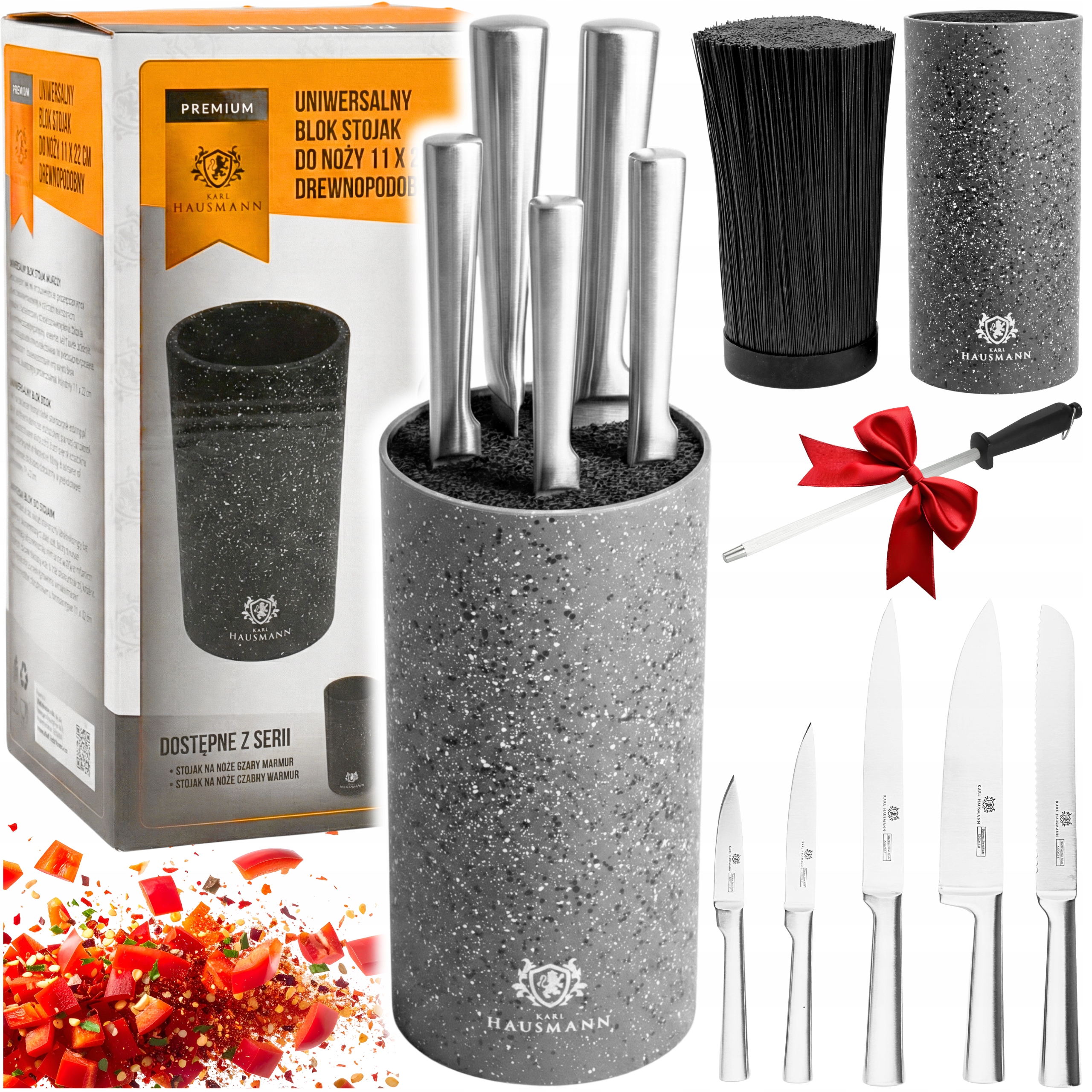 Nože V Bloku Sada Kuchyňských Nožů 5KS Brousek Na Nože Stojan