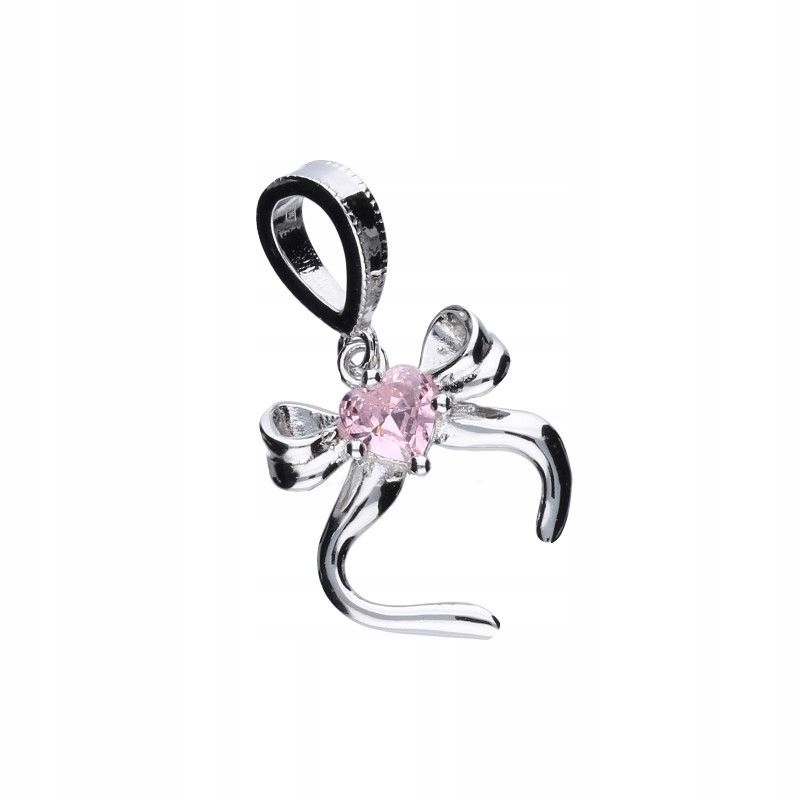 Přívěsek Bead ze stříbra 925 s růžovou zirkonií, motiv srdíčka a mašle