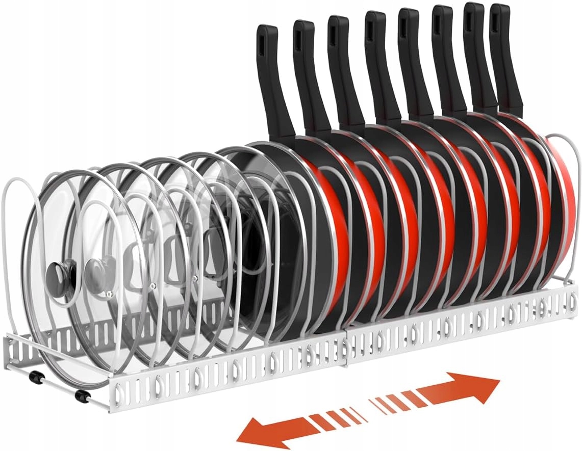 Držiak na hrnce a panvice rozkladací, biely, na pokrievky, multifunkčný