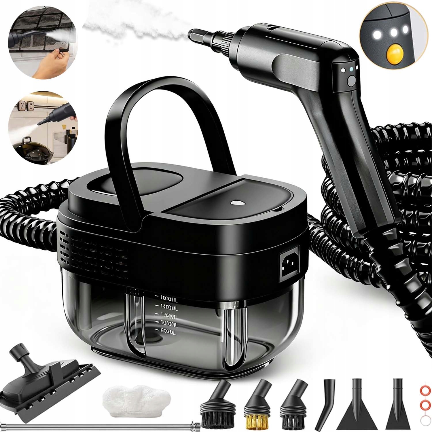 Czyścik Wielofunkcyjny Mop Parowy Myjka Duża Przenośny Mocny 2500W Czarny