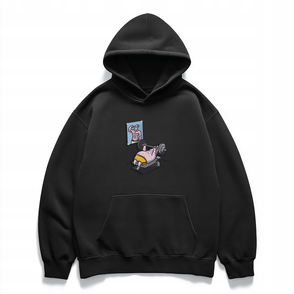 Oversize mikina s kapucí výšivka posilovna humor Patrick SpongeBob M