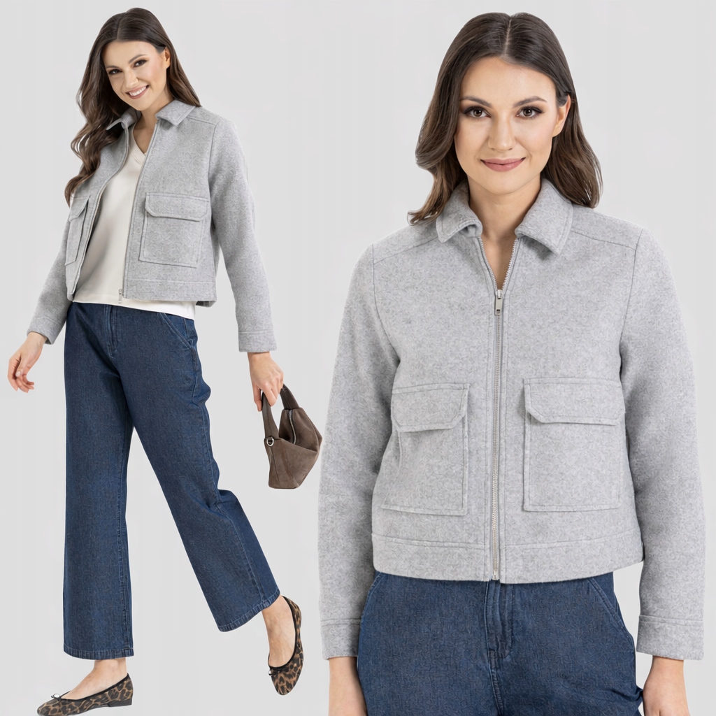 Dámská Bomber Stylová S Kapsami Elegantní Moraj Šedá 3XL