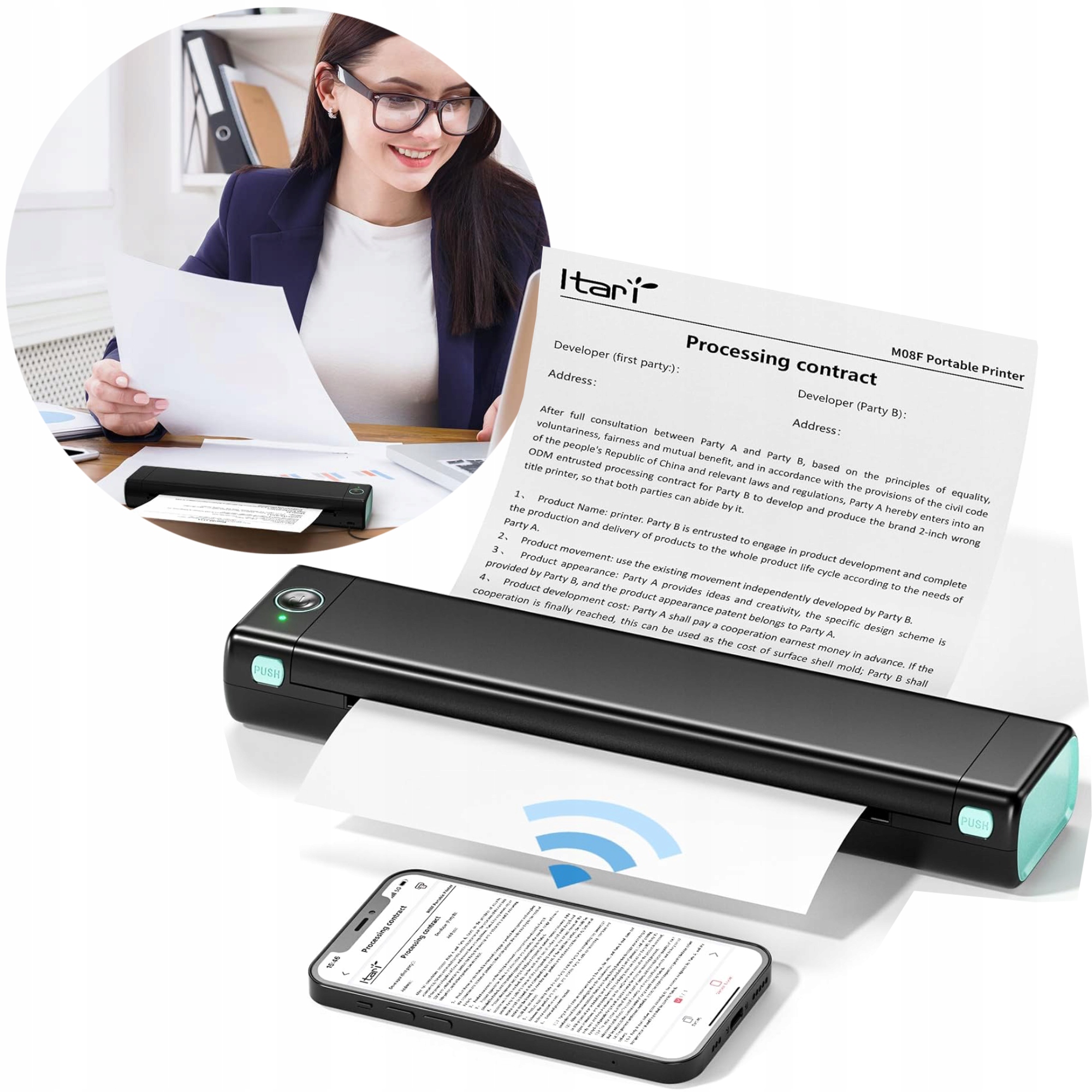 Przenośna termiczna drukarka Aimo M08F Bt do faktur bezprzewodowa bez tuszu