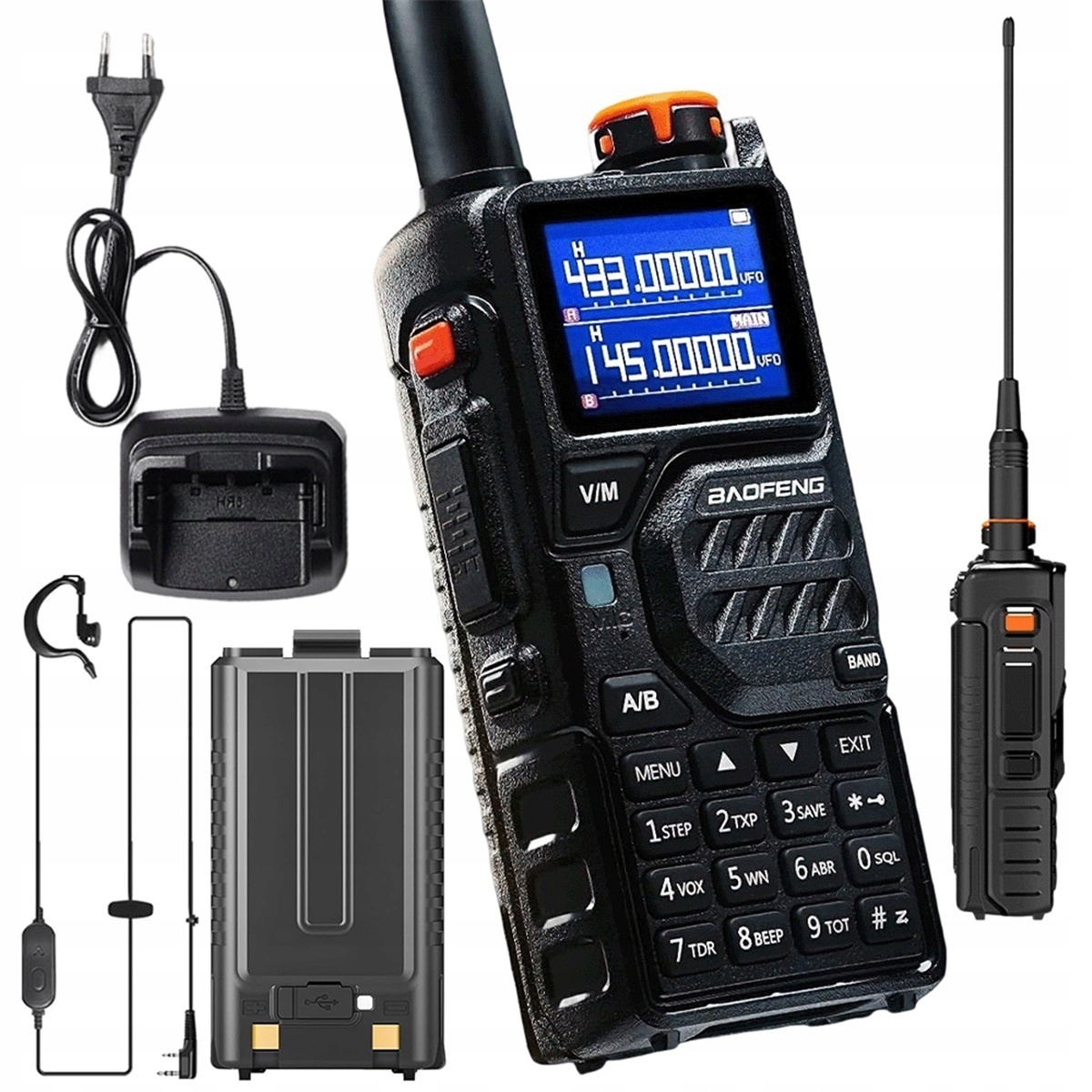 K5-PLUS 10W Krótkofalówka Uhf Vhf Tri-band 1800MAH Bateria Czarna