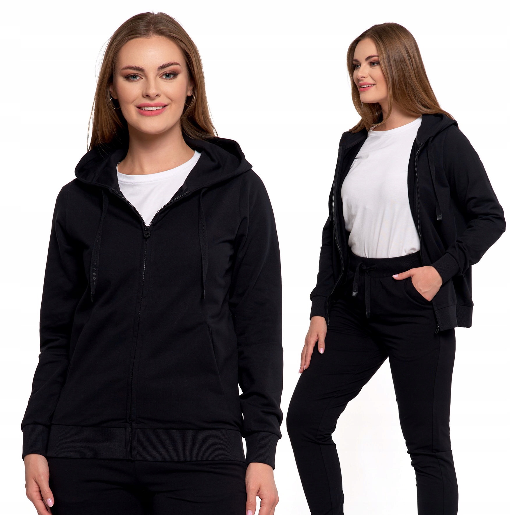 Bluza Damska Dresowa Bawełniana Moraj Z Kapturem Rozpinana Gładka Czarna XL