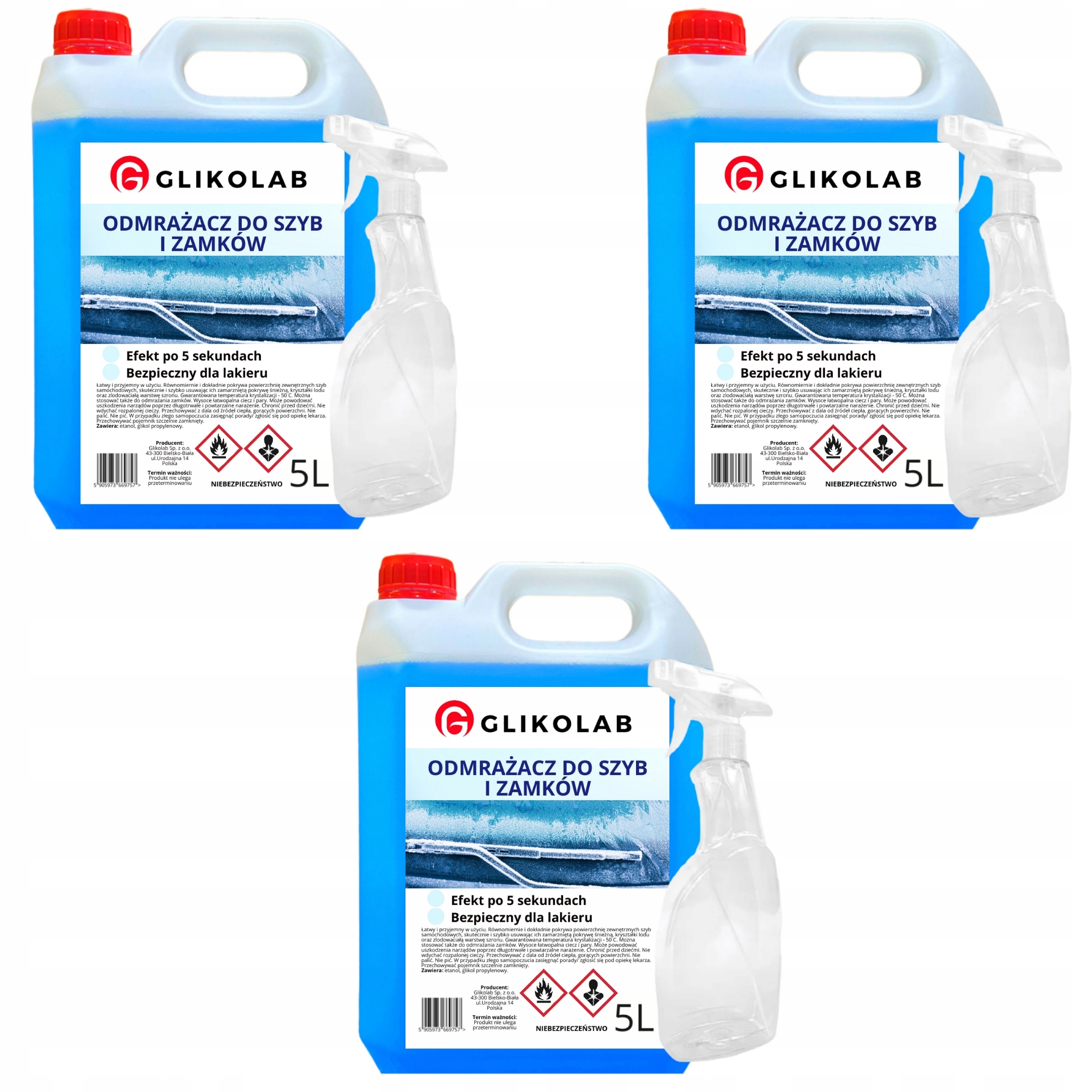ODMRAŻACZ DO SZYB (3x5L) 15L + 3x butelka 500 ml z atomizerem