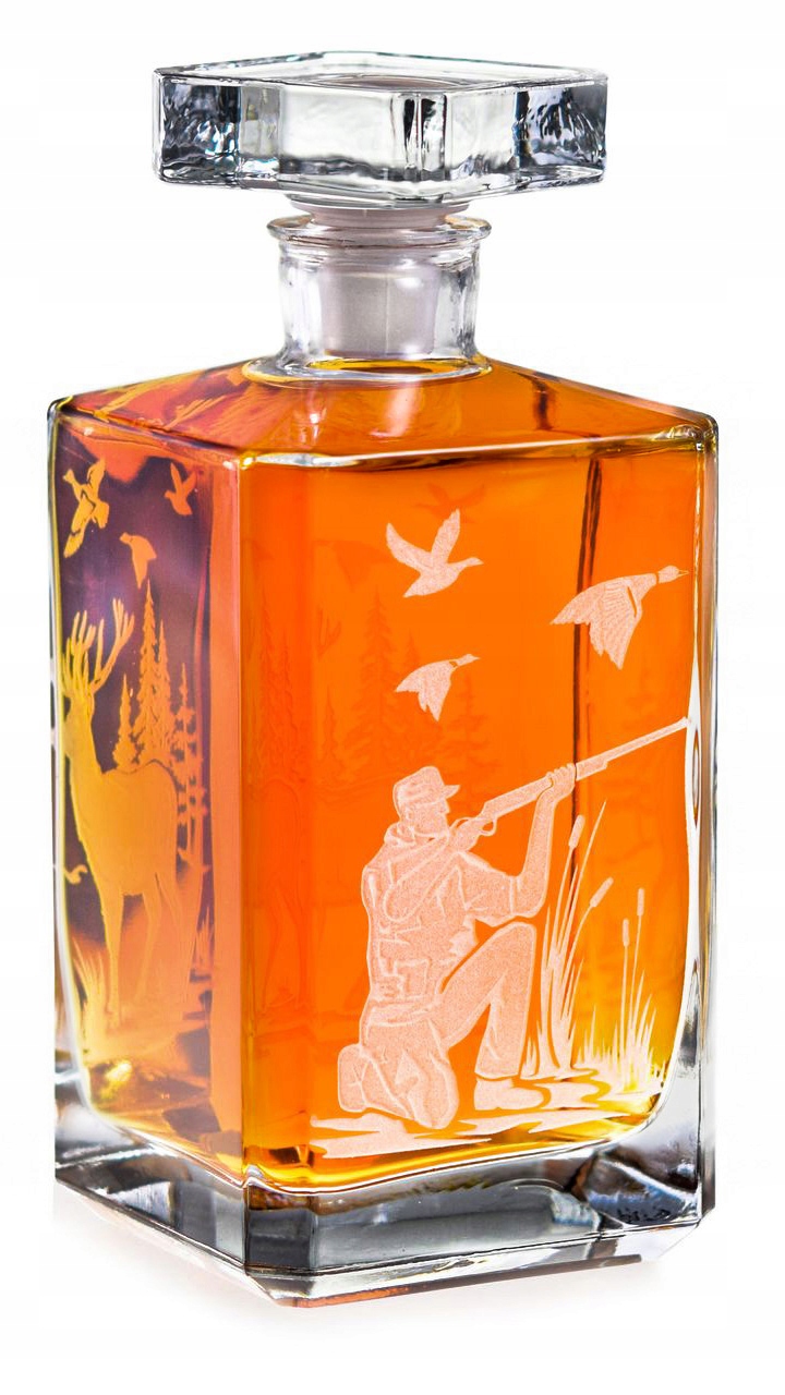 Skleněná karafa na koňakovou whisky s gravírováním (Burbon) „Myśliwska“ 700 ml
