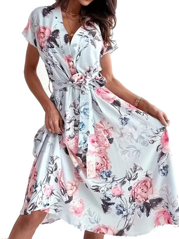 Zwiewna Sukienka Pastelowa w Kwiaty XXL 44