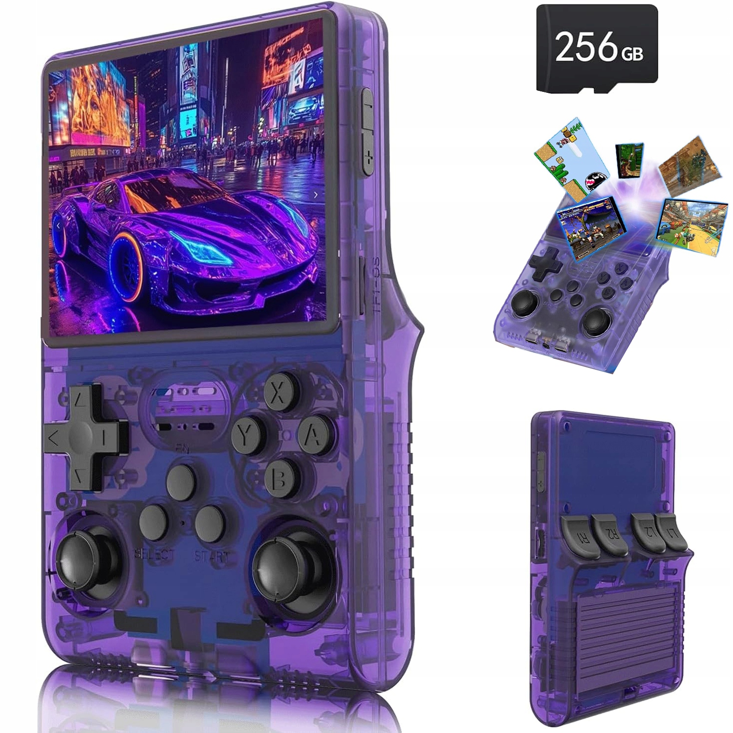 R40s Pro Retro Mini Přenosná Herní Konzole S 30 000 Hrami, 256GB Karta, Fialová