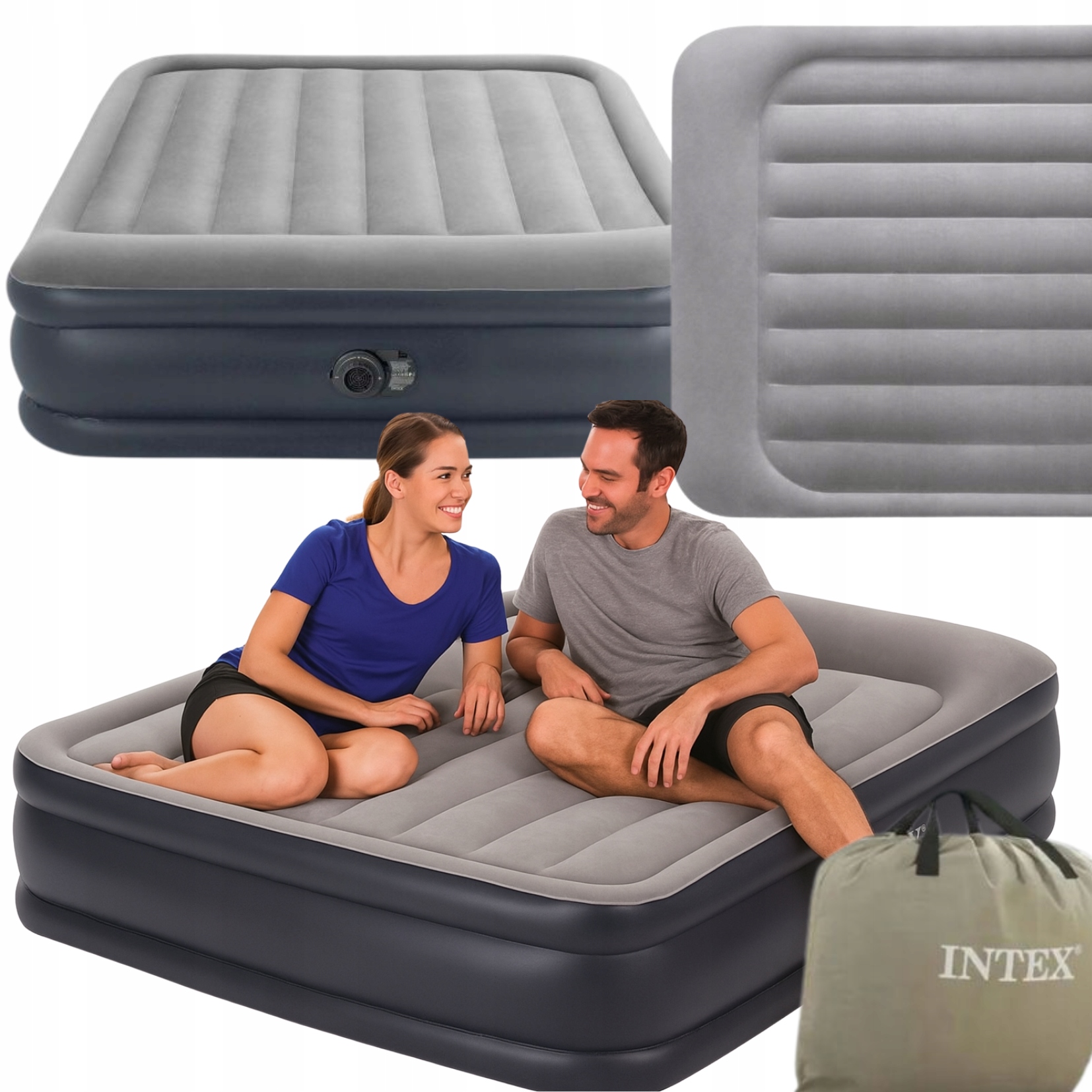 Materac Dmuchany Dwuosobowy z Pompką Elektryczną Do Spania 203x152x42 cm