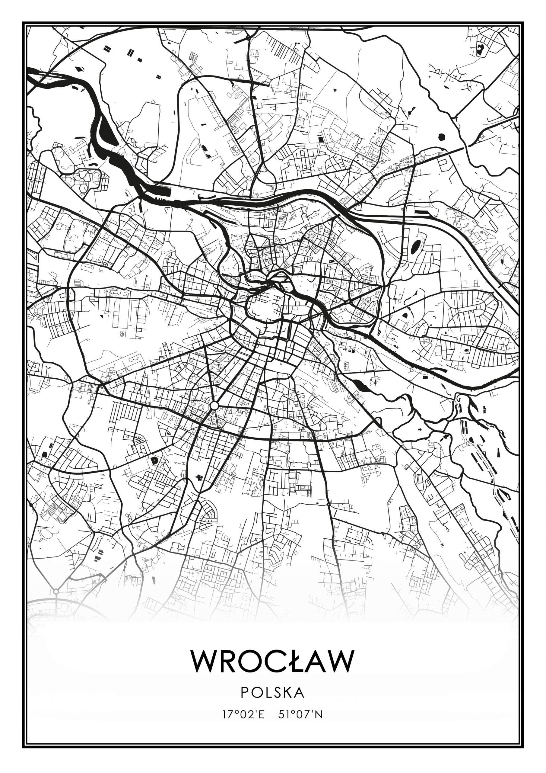 

Mapa czarno biała plakat Wrocław Rozmiar A3