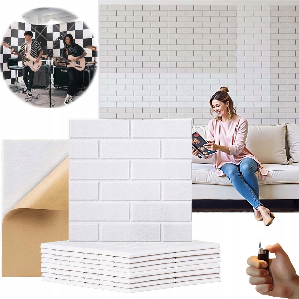 Płyty Akustyczne Samoprzylepne 12 Szt Do Studyj Nagrań, Kin Domowych Biały