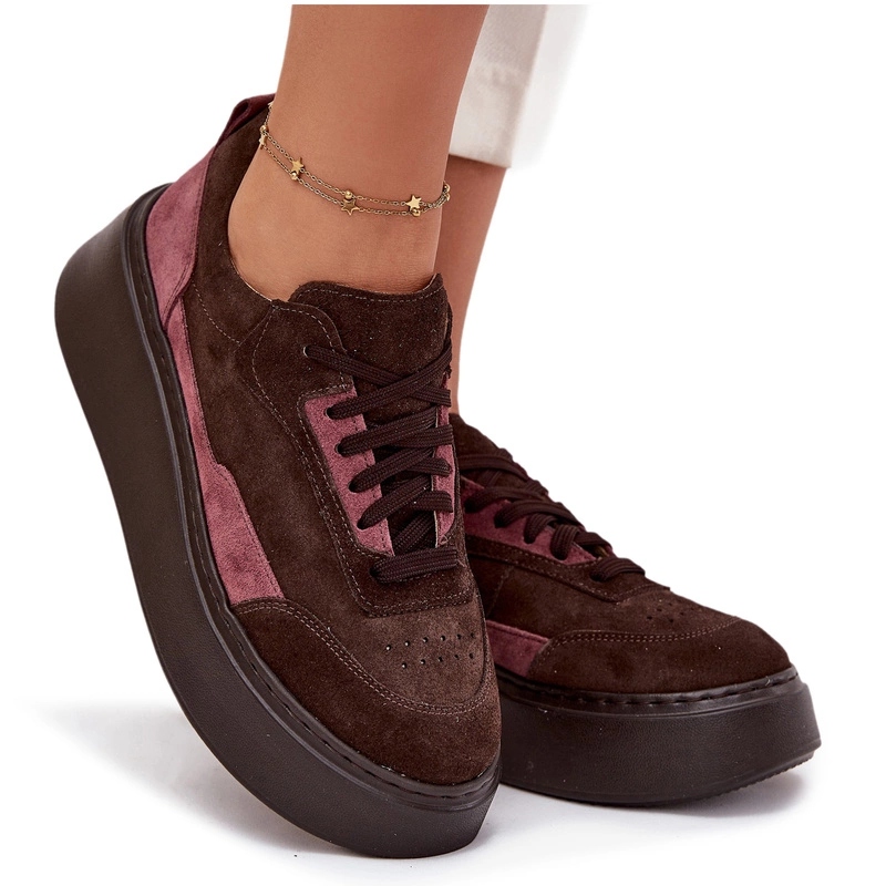 Dámské Semišové Tenisky Na Platformě Zazoo N1265S3 Čokoládové, Velikost 40